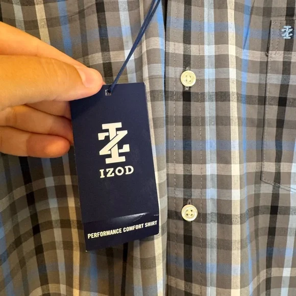 IZOD Performance Comfort Shirt Men's Blue Gray Plaid Button Down Size XL NWT - Picture 8 of 10